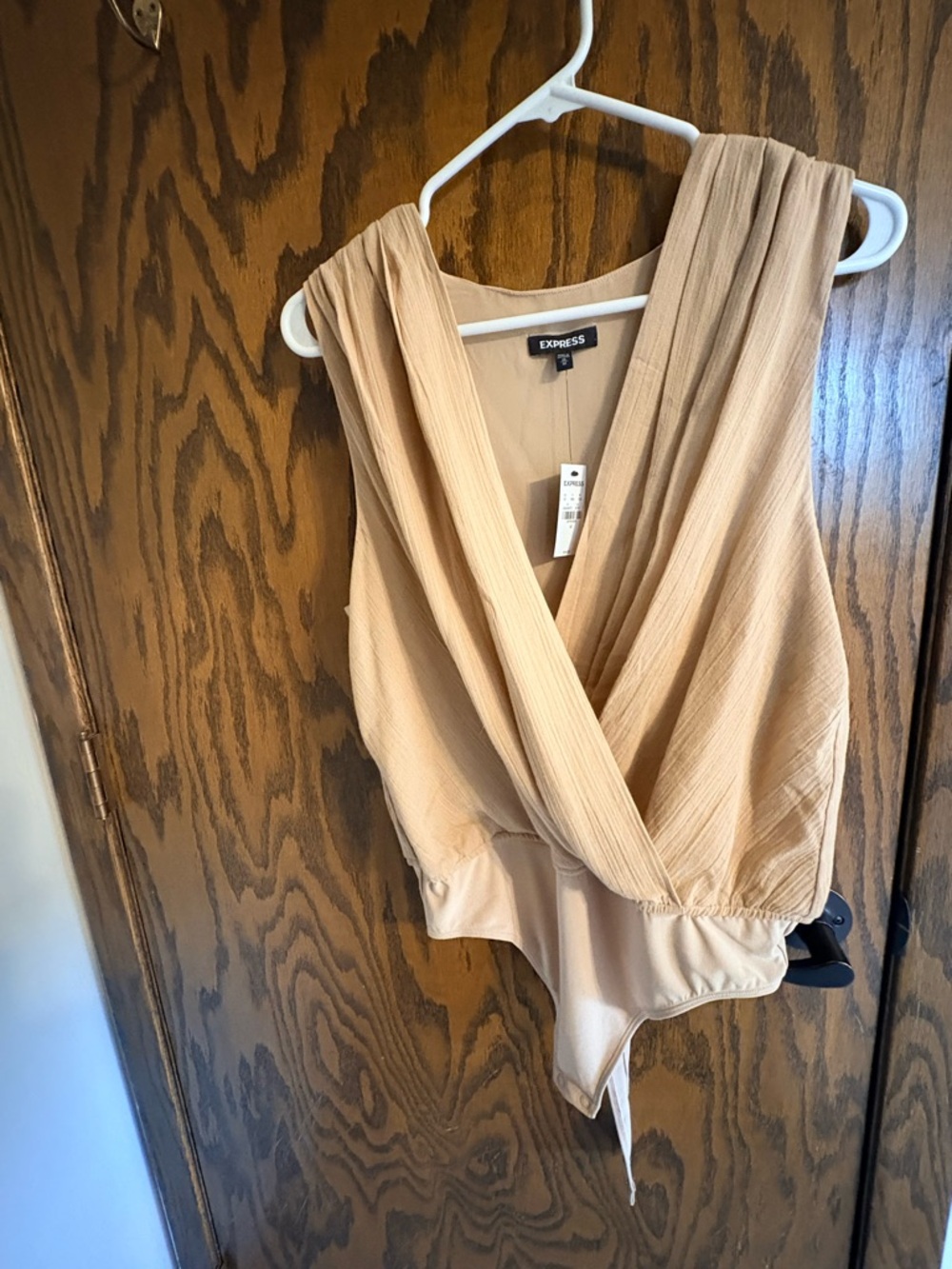 Express Women's Beige Draped Surplice Bodysuit